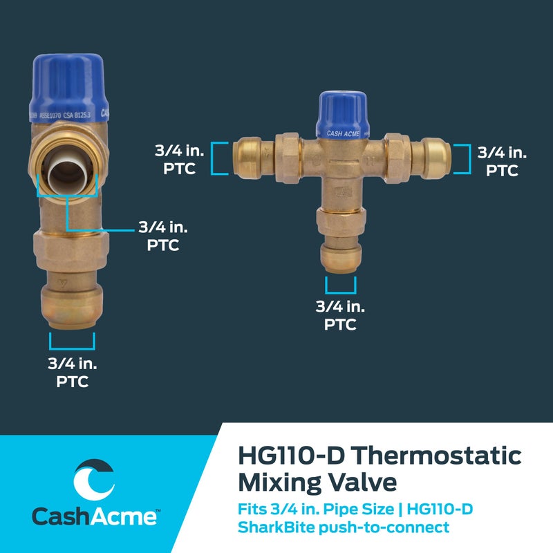 Cash Acme صمام خلط حراري Cash Acme 3/4 بوصة HG110-D مع وصلات اتحاد SharkBite، تركيب سباكة نحاسي، 24505 - Image 5